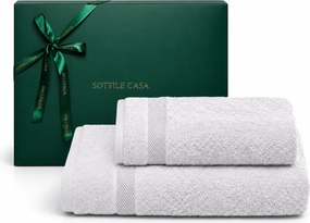Jogo de Banho 2 pçs Trussardi 100% Algodão Doppia c/ Caixa de Presente Natal - Branco Branco