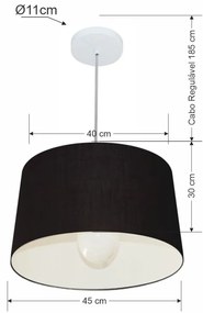 Lustre Pendente Cone Md-4241 Cúpula em Tecido 30/45x40cm Preto - Bivolt
