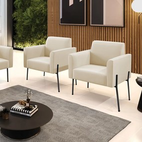 Poltrona Pé de Ferro Preto para Sala Kit 2 Marisa Suede D03 - D'Rossi - Bege