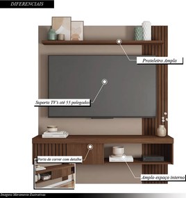 Painel Selina Ripado 150cm para TV até 55 com Porta de Correr e Prateleira MDP Fendi/Havana G11 - Gran Belo