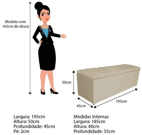 Calçadeira Estofada Liverpool 195 cm King Size Corano Bege - ADJ Decor