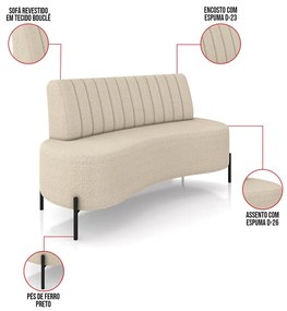 Sofá 2 Lugares Orgânico 135cm Maraú Bouclê K01 - D'Rossi - Creme - Ferro Preto