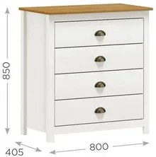 Cômoda para Quarto 4 Gavetas Estilo Americano 80cm Lázio F07 Branco/Ca