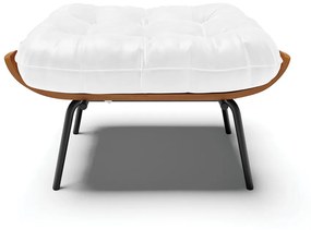Puff Costela Corano Branco Base Metálica Preto - D'Rossi