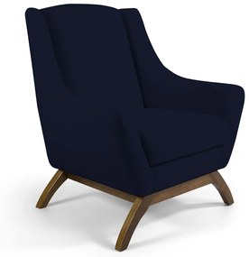 Poltrona Decorativa Sala de Estar Base de Madeira Naomi Veludo Azul Marinho G15 - Gran Belo