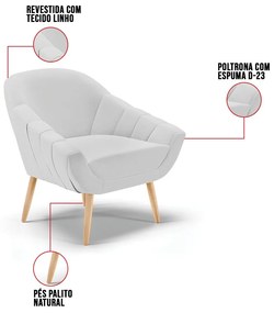 Poltrona Giovana Linho Pés Palito Natural D03 - D'Rossi - A05 Cinza