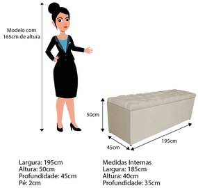 Calçadeira Estofada Liverpool 195 cm King Size Suede Bege - ADJ Decor