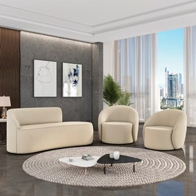 Sofá 3 Lugares Orgânico 180cm Morgan e 2 Poltronas Lua Veludo Bege D03 - D'Rossi