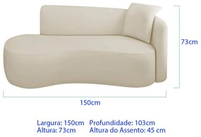 Divã Recamier Suíça Curvo Sala Recepção 150cm Lado Esquerdo Linho