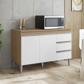 Balcão Cozinha com Tampo 120cm 3 Gavetas Leticia A01 - D'Rossi - Amendoa e Branco