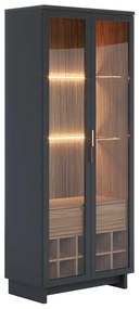 Cristaleira Decorativa com Led Tenerife Preto/Noce G73 - Gran Belo