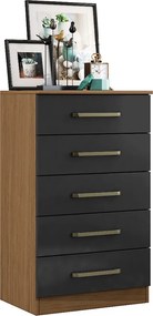 Cômoda para Quarto com 5 Gavetas 61cm Ingrid A09 - D'Rossi - Atacama e Grafite
