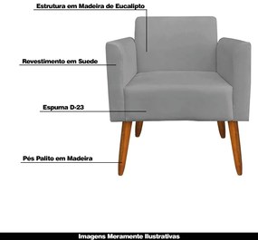 Poltrona Decorativa Isabella Pés Palito Madeira Suede Grafite G19 - Gran Belo