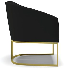 Poltrona Decorativa Industrial Dourado Stella Linho Preto D03 - D'Rossi