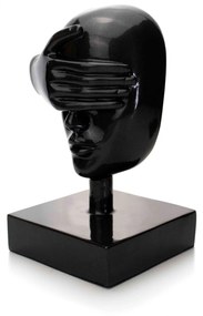 Escultura Decorativa Máscara Rosto Cego em Cerâmica Grafite 25x15 cm - D'Rossi