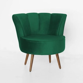 Poltrona Pérola Decorativa Pés Palito Veludo Verde Bandeira