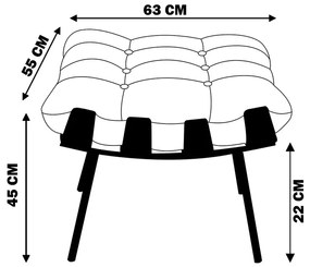 Puff Decorativo Sala de Estar Costela Base Preta Couro Bege G34 - Gran Belo
