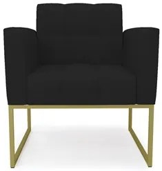 Sofá Namoradeira e 1 Poltrona Base Industrial Dourado Ana Linho Preto