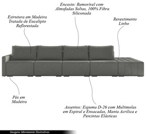Sofá Ilha Modulado Milos 392cm Puff Lateral Linho Cinza Escuro G33 - Gran Belo