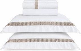 Jogo de Cama Trussardi Cetim 300 FiosMorelli Branco e Marrone - Casal  Casal