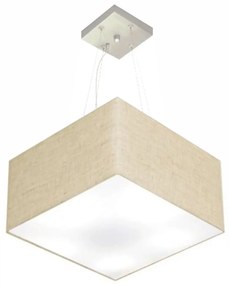 Lustre Pendente Quadrado Md-4197 Cúpula em Tecido 25/45x45cm Rustico Bege - Bivolt