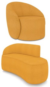 Sofá 2 Lugares Orgânico 140cm Morgan e Poltrona Lua Bouclê Mostarda D03 - D'Rossi