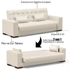 Sofá Cama para Sala de Estar Lisboa Corino Bege - Ibiza