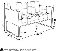 Sofá Namoradeira Base Industrial Dourado Ana Sintético PU Branco - Ibi