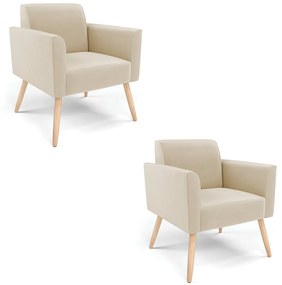 Kit 2 Poltronas Pés Palito Natural Marisa Suede Bege D03 - DRossi