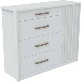 Cômoda Ripado Yana 136cm com 1 Porta 4 Gavetas Puxador Alumínio MDP Branco  G11 - Gran Belo