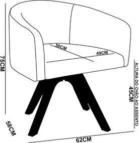 Poltrona Sala Base Giratória Madeira Kit 2 Arielle Sintético Pu D03 - D'Rossi - Nozes