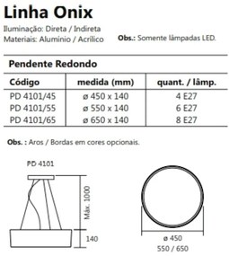 Pendente Redondo Onix Ø55X14Cm 6Xe27 Aro Recuado / Metal E Acrilico |... (CP-M - Champagne Metálico, DR-V - Dourado Escovado)