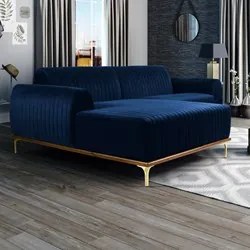 Sofá 350cm 6 Lugares com Chaise Esquerdo Pés Gold Molino C-304 Veludo