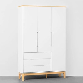 Guarda-Roupa Boom 3 Portas e 3 Gavetas com Pés Square Natural - Branco Fosco e Savana