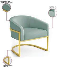 Poltrona Sala Industrial Dourada Arielle Veludo Cotelê Menta D03 - D'Rossi