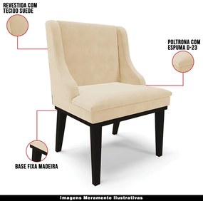 Kit 4 Cadeiras Decorativas Sala de Jantar Base Fixa de Madeira Firenze Suede Bege/Preto G19 - Gran Belo
