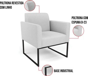 Poltrona Base Industrial Preto Marisa Linho Cinza A05