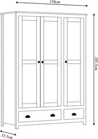 Guarda Roupa Madeira Maciça 3 Portas Osiris 2 Gavetas Branco/Freijó - G74 - Gran Belo