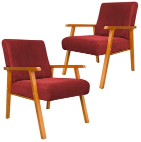 Kit 2 Poltronas Decorativas Alexa Braça de Madeira Suede Vermelho - Sheep Estofados