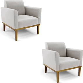Kit 2 Poltronas Decorativas Isabella Pés Fixo em Madeira Castanho Veludo Cinza G19 - Gran Belo