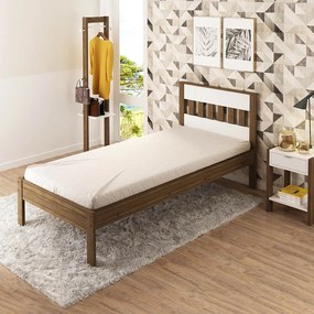 Cama de solteiro MDP CM8006 Nogal/Branco G69 - Gran Belo