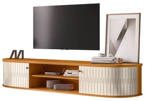 Rack TV 75 Pol 183cm Bancada Suspenso Ripado Aurenzo M20 - D'Rossi - Cinamomo e Off White