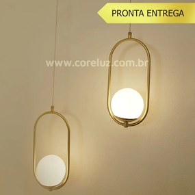 Pendente Elo 12X15X37Cm Aluminio E Globo Ø12Cm 1Xg9 - Qimporta Pd2303 (CHAMPANHE / DOURADO BRILHO, FOSCO)