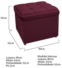 Calçadeira Copenhague 90 cm Solteiro Suede Bordô - ADJ Decor