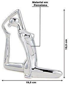 Escultura Decorativa de Yoga em Porcelana 18,5x19,5x6,5 Prata G39 - Gran Belo