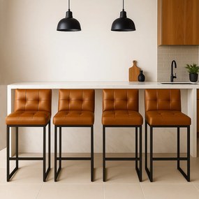 Banqueta Cozinha Alta com Encosto Industrial Kit 4 Preto Lirina PU C05 - D'Rossi - Whisky
