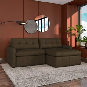 Sofá Retrátil Bipartido Sala de Estar Belém 244cm Couro Capuccino G52 - Gran Belo