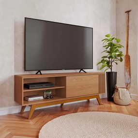 Rack Bancada Pés Madeira Nuro 160cm Porta Deslizante MDF/MDP TV até 60 Freijó G73 - Gran Belo