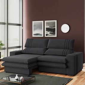 Sofá 2 Lugares Retrátil Noruega 180 cm Veludo Grafite Pés Tabaco - D'Rossi