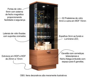 Cristaleira com Adega Decorativa Peggy Preto/Nature G26 - Gran Belo